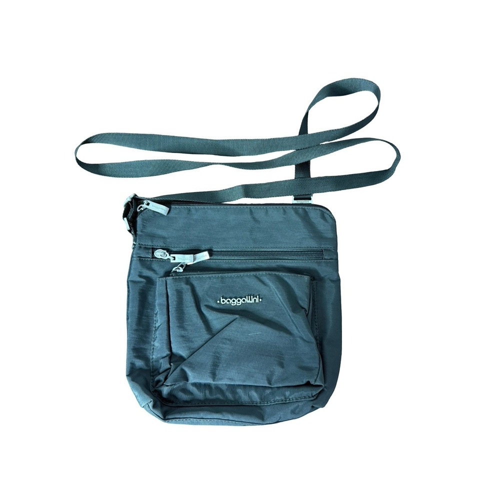 Baggallini Women's Gray‎ Canvas Crossbody Bag Zip Pocket Zip Around